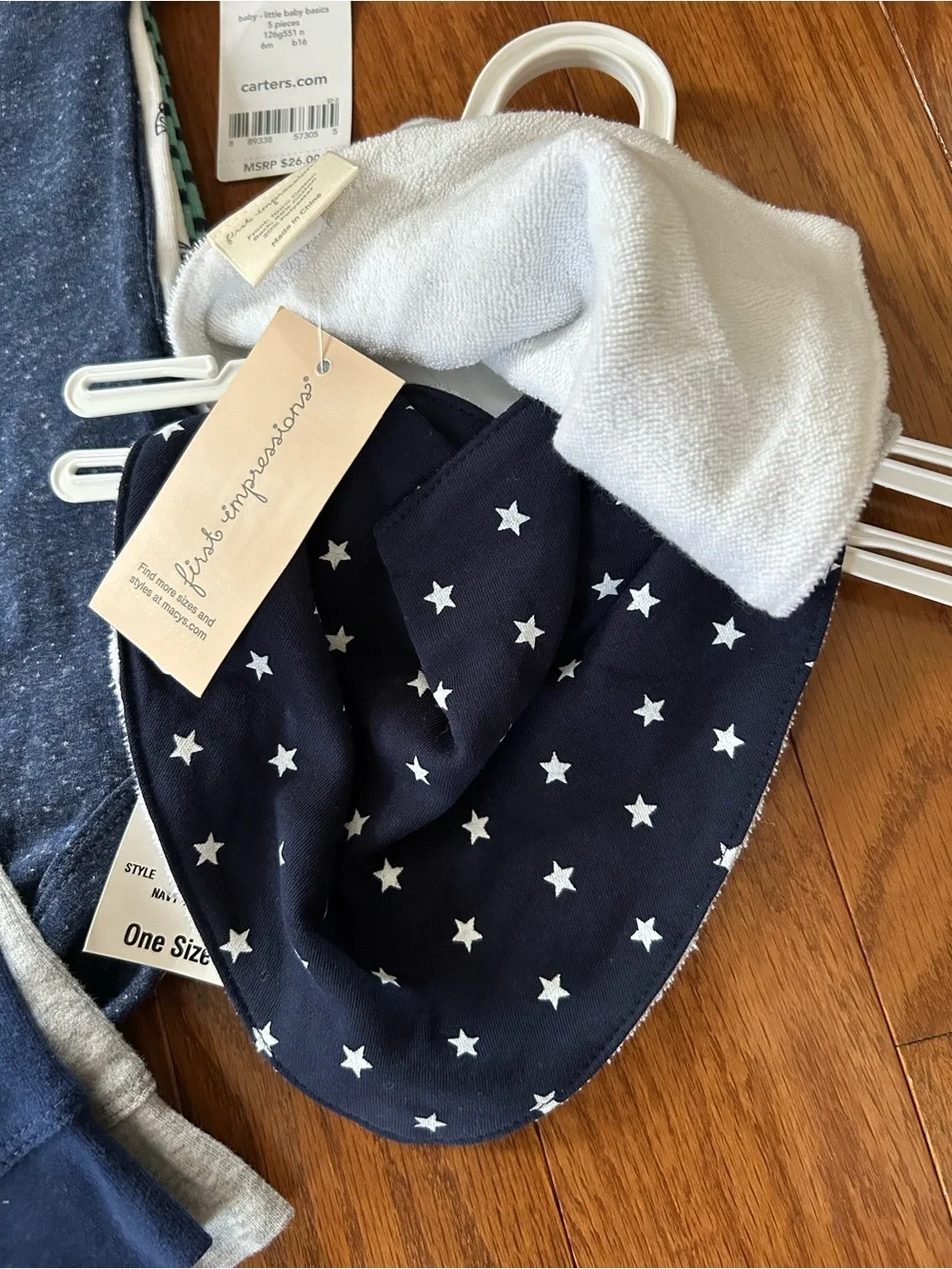 Carter's Navy 5 Piece Bodysuit Set, 2 Pair Bottoms & 2 Bibs Bundle 6M NWT